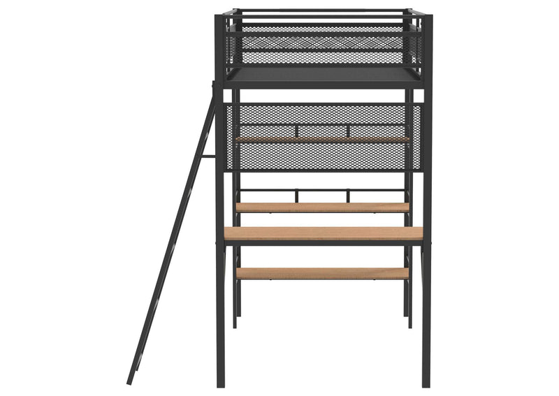 460332BLK Campus 3-shelf Metal Twin Workstation Loft Bed Matte Black