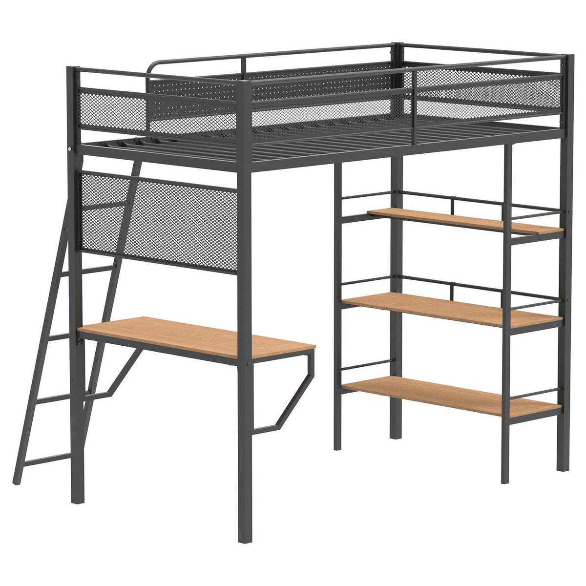 460332BLK Campus 3-shelf Metal Twin Workstation Loft Bed Matte Black