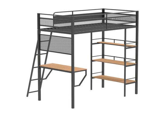 460332BLK Campus 3-shelf Metal Twin Workstation Loft Bed Matte Black