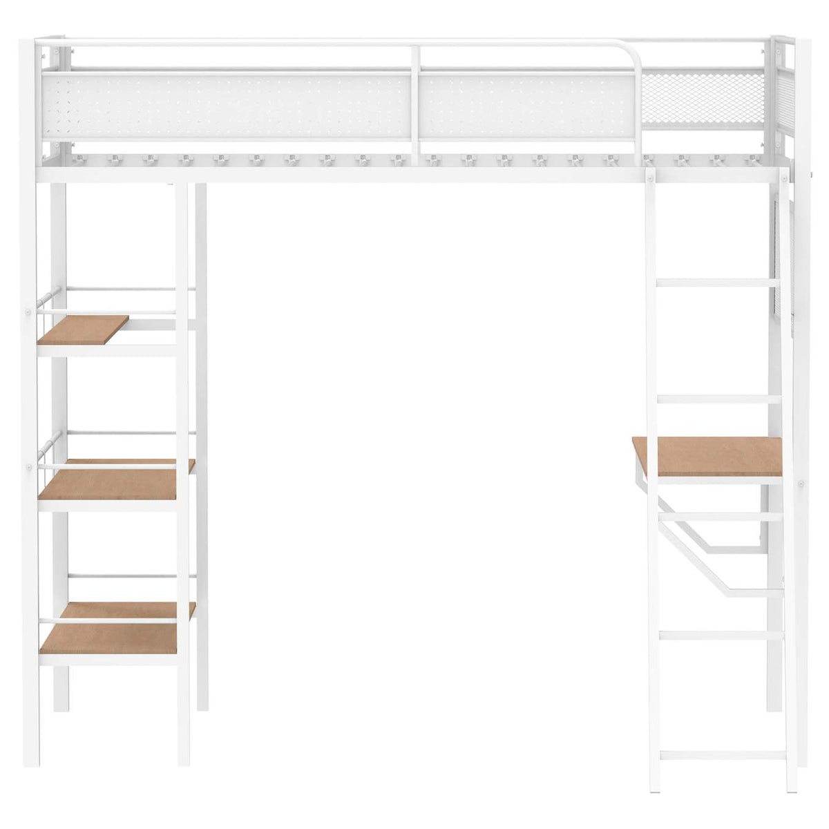 460332WHT Campus 3-shelf Metal Twin Workstation Loft Bed Matte White