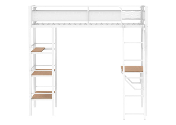 460332WHT Campus 3-shelf Metal Twin Workstation Loft Bed Matte White