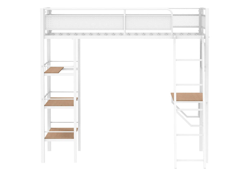 460332WHT Campus 3-shelf Metal Twin Workstation Loft Bed Matte White