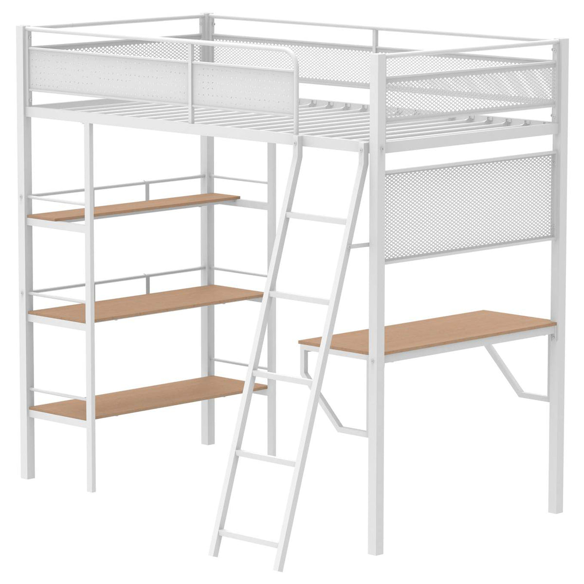 460332WHT Campus 3-shelf Metal Twin Workstation Loft Bed Matte White