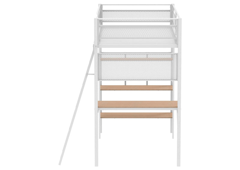 460332WHT Campus 3-shelf Metal Twin Workstation Loft Bed Matte White