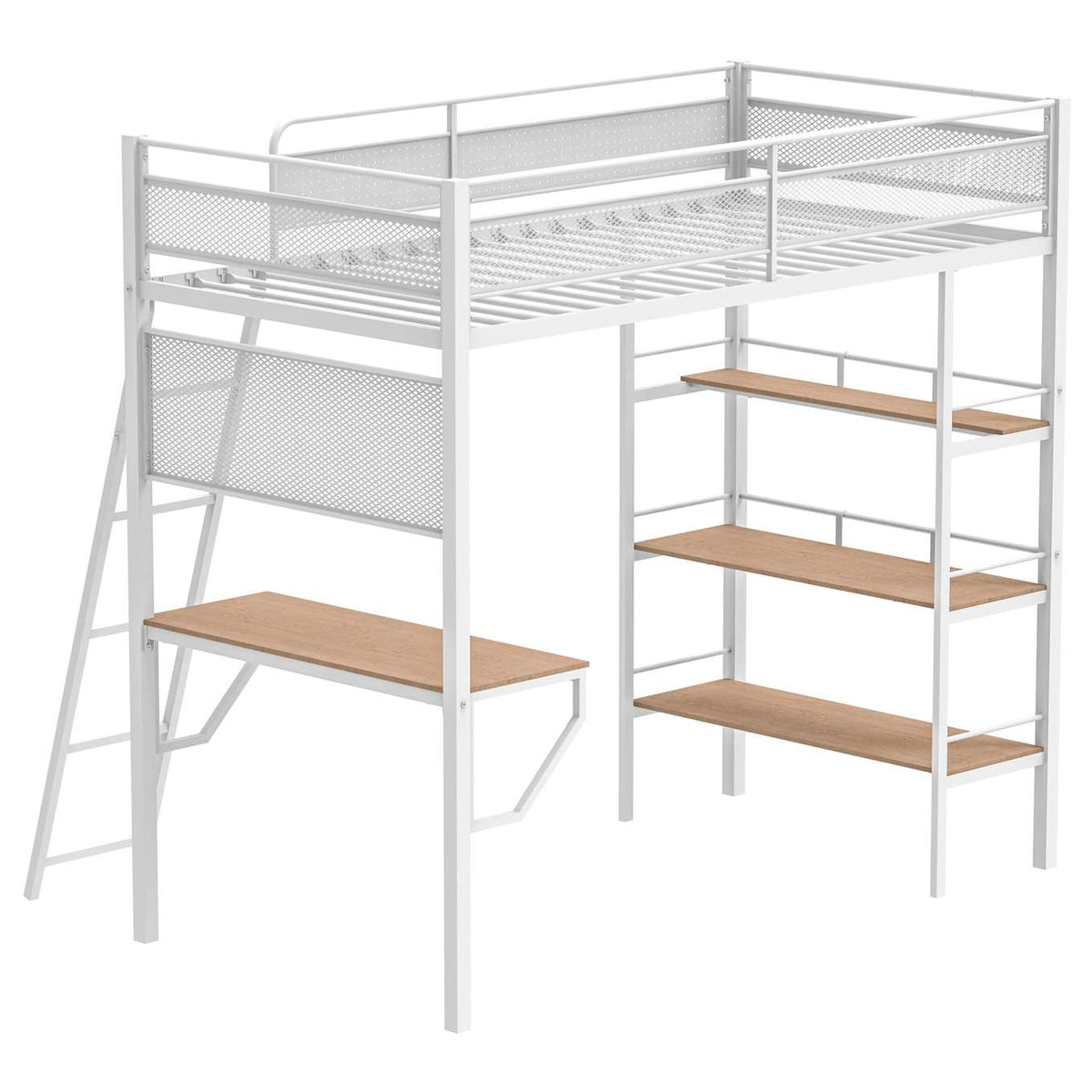 460332WHT Campus 3-shelf Metal Twin Workstation Loft Bed Matte White
