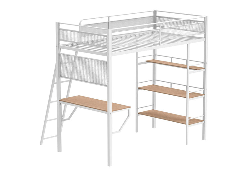 460332WHT Campus 3-shelf Metal Twin Workstation Loft Bed Matte White