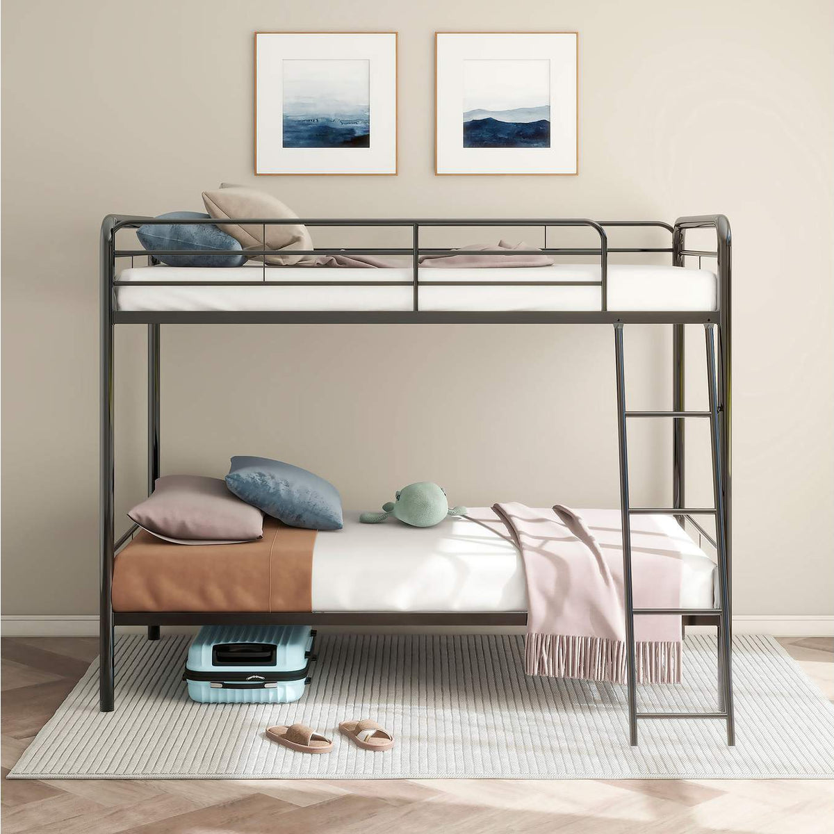 460334BLK Carson Metal Twin Over Twin Bunk Bed Glossy Black