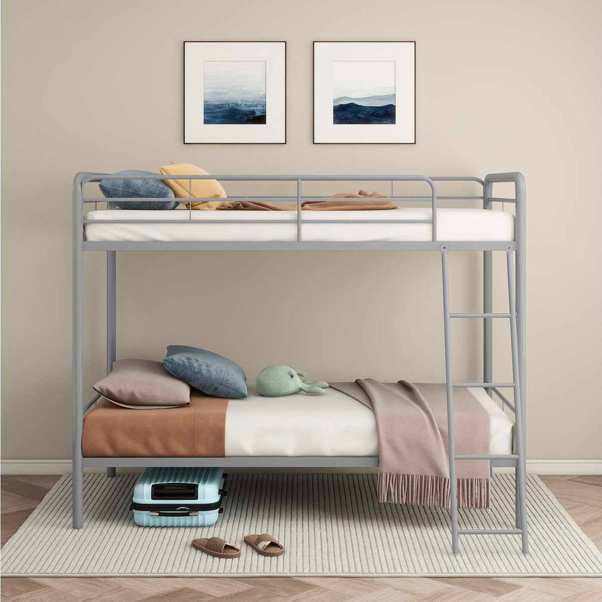 460334SVR Carson Metal Twin Over Twin Bunk Bed Glossy Silver
