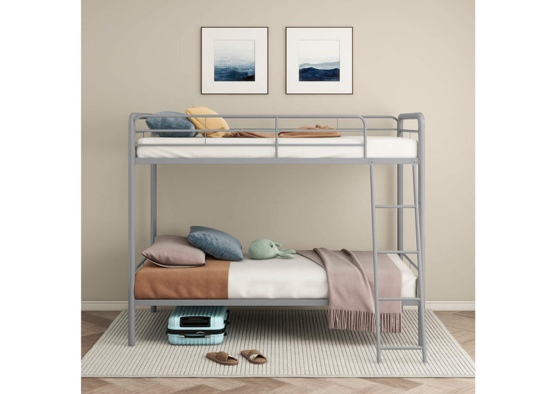 460334SVR Carson Metal Twin Over Twin Bunk Bed Glossy Silver