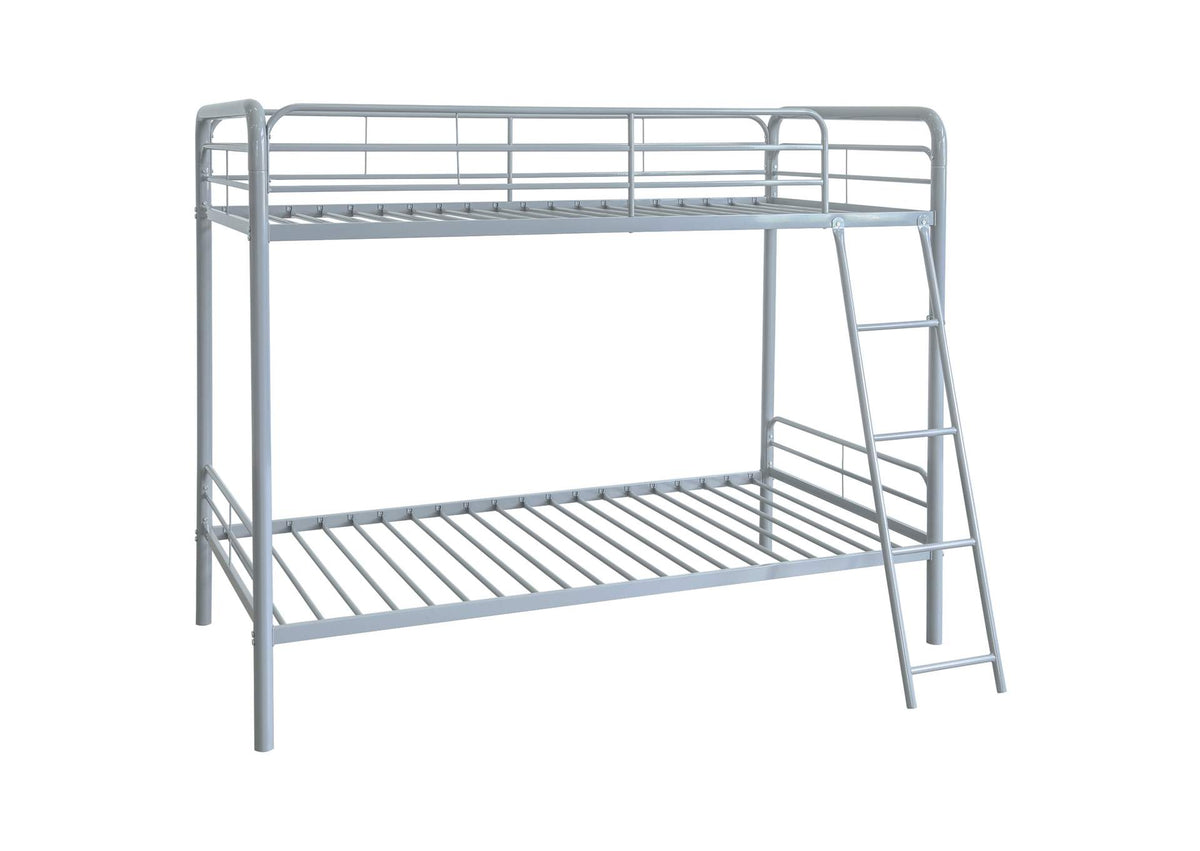 460334SVR Carson Metal Twin Over Twin Bunk Bed Glossy Silver