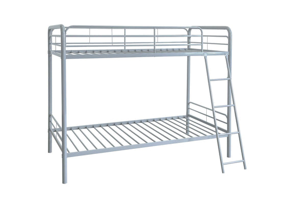 460334SVR Carson Metal Twin Over Twin Bunk Bed Glossy Silver