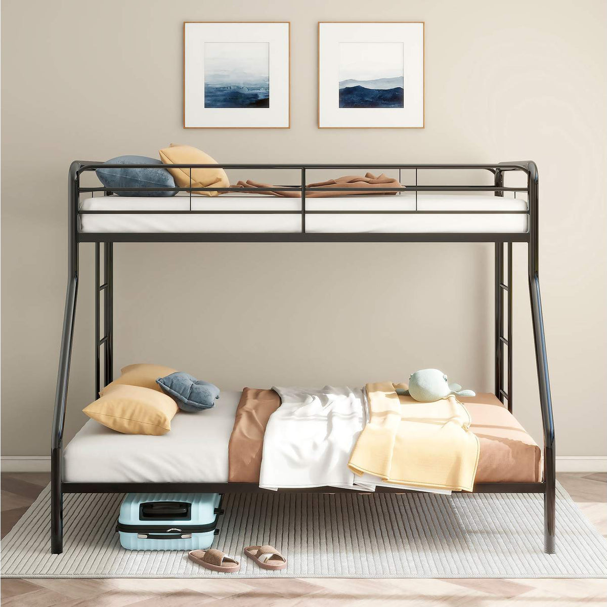 460340BLK Carson Metal Twin Over Full Bunk Bed Glossy Black
