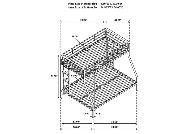 460340BLK Carson Metal Twin Over Full Bunk Bed Glossy Black