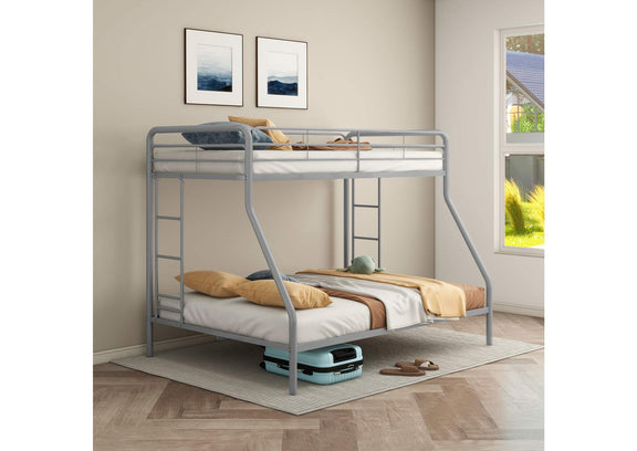 460340SVR Carson Metal Twin Over Full Bunk Bed Glossy Silver