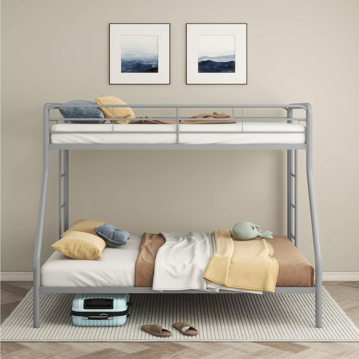 460340SVR Carson Metal Twin Over Full Bunk Bed Glossy Silver