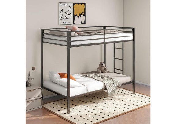 460361BLK Alevera Metal Twin Over Twin Bunk Bed with Ladder Black