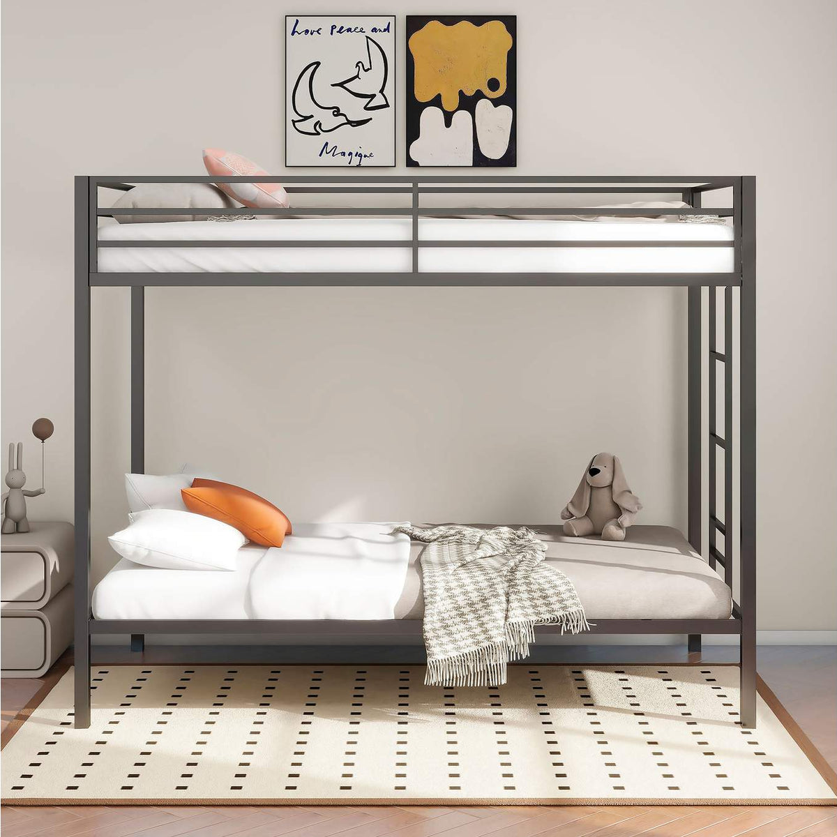 460361BLK Alevera Metal Twin Over Twin Bunk Bed with Ladder Black