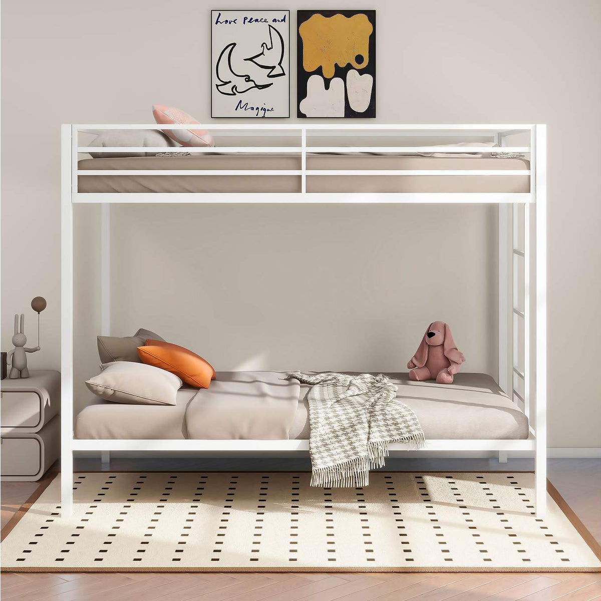 460361WHT Alevera Metal Twin Over Twin Bunk Bed with Ladder White
