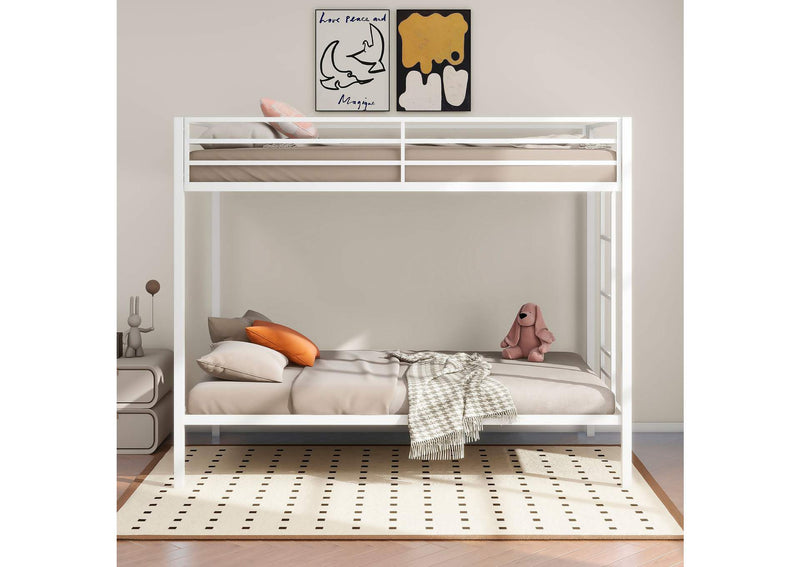 460361WHT Alevera Metal Twin Over Twin Bunk Bed with Ladder White