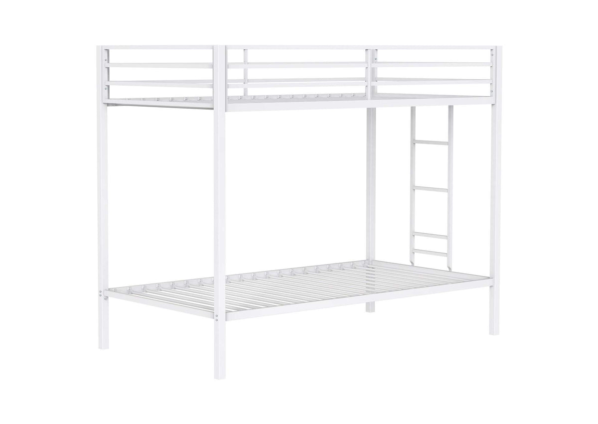 460361WHT Alevera Metal Twin Over Twin Bunk Bed with Ladder White