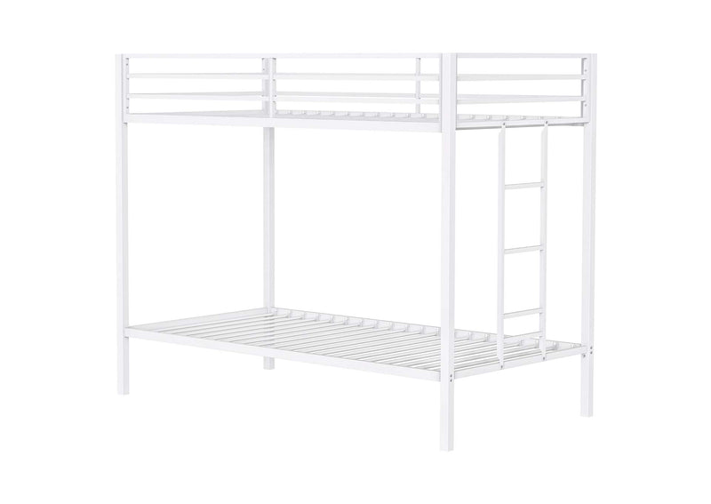 460361WHT Alevera Metal Twin Over Twin Bunk Bed with Ladder White