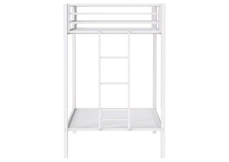 460361WHT Alevera Metal Twin Over Twin Bunk Bed with Ladder White
