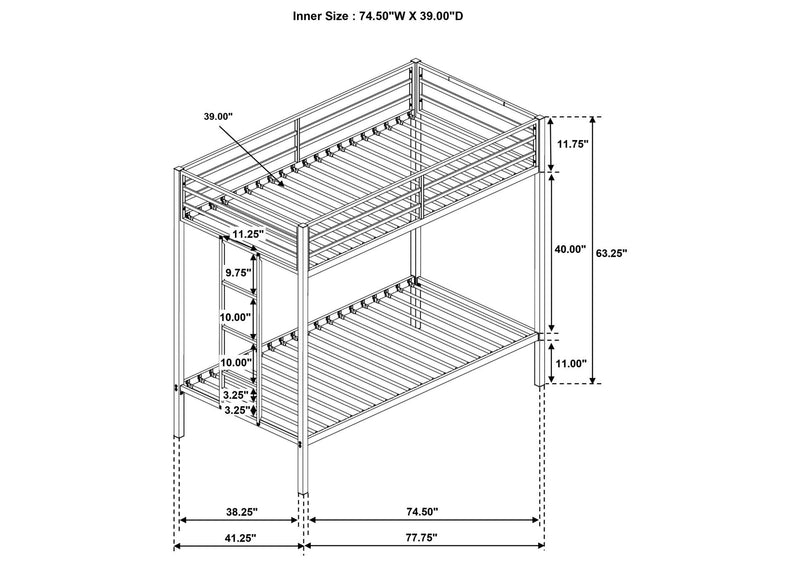 460361WHT Alevera Metal Twin Over Twin Bunk Bed with Ladder White