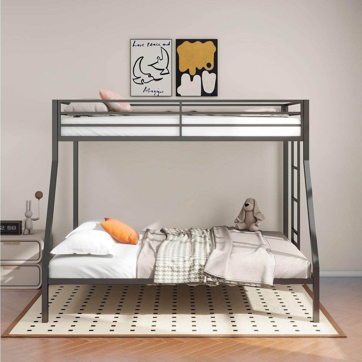 460365BLK Alevera Metal Twin Over Full Bunk Bed with Ladder Black
