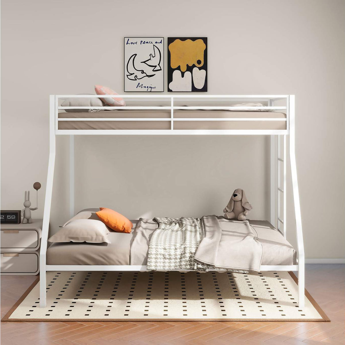 460365WHT Alevera Metal Twin Over Full Bunk Bed with Ladder White