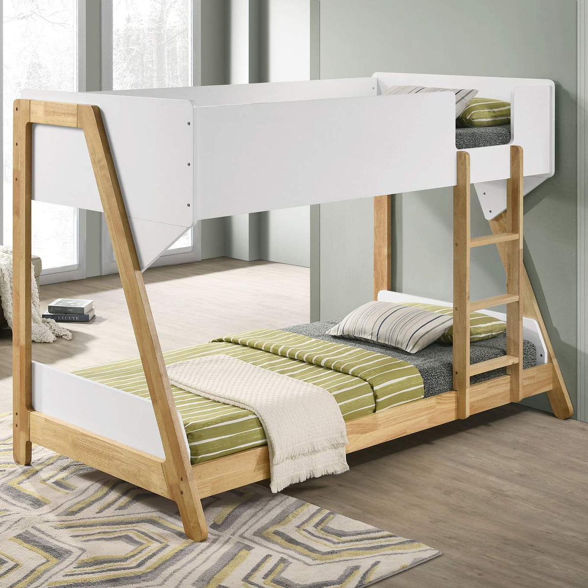 460510 Wyatt Wood Twin Over Twin Bunk Bed White and Natural