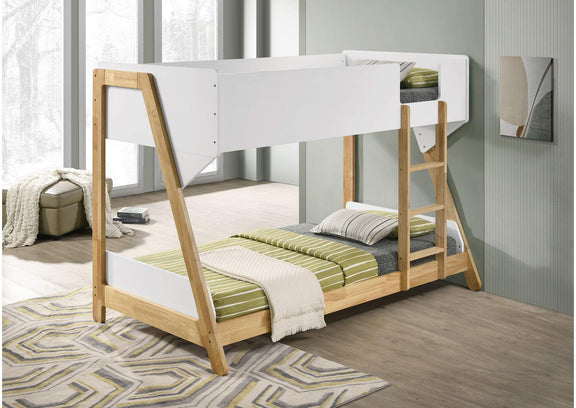 460510 Wyatt Wood Twin Over Twin Bunk Bed White and Natural