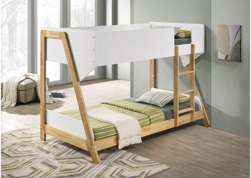 460510 Wyatt Wood Twin Over Twin Bunk Bed White and Natural
