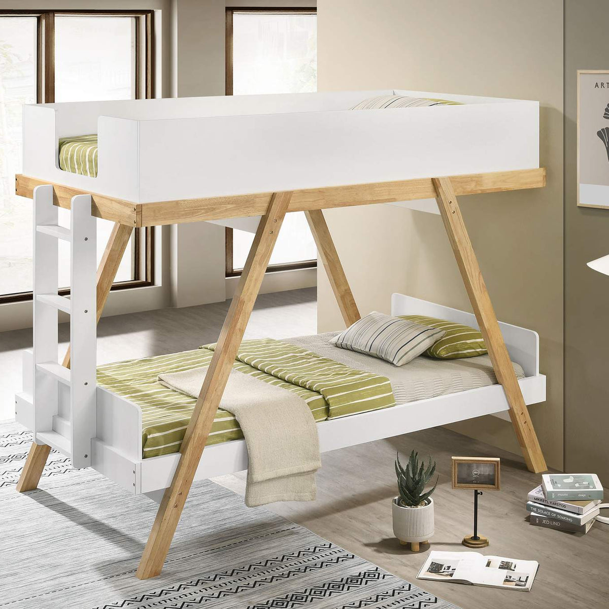 460570T-SM Frankie Twin Over Twin Bunk Bed with 7-inch Mattresses White