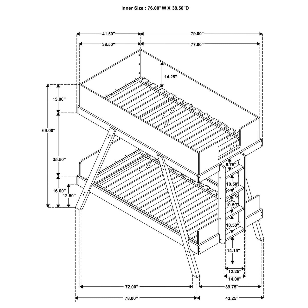 460570T-SM Frankie Twin Over Twin Bunk Bed with 7-inch Mattresses White