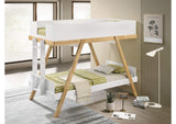 460570T Frankie Wood Twin Over Twin Bunk Bed White and Natural