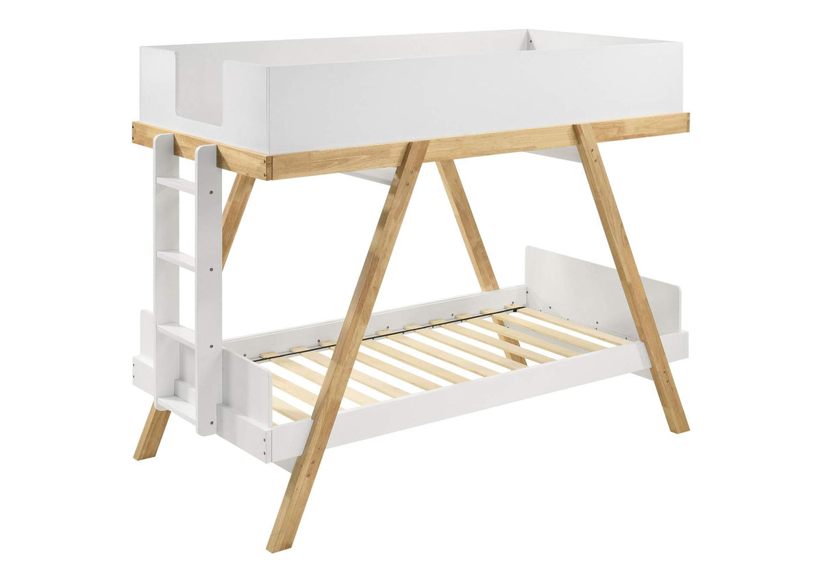 Frankie Wood Twin Over Twin Bunk Bed White and Natural
