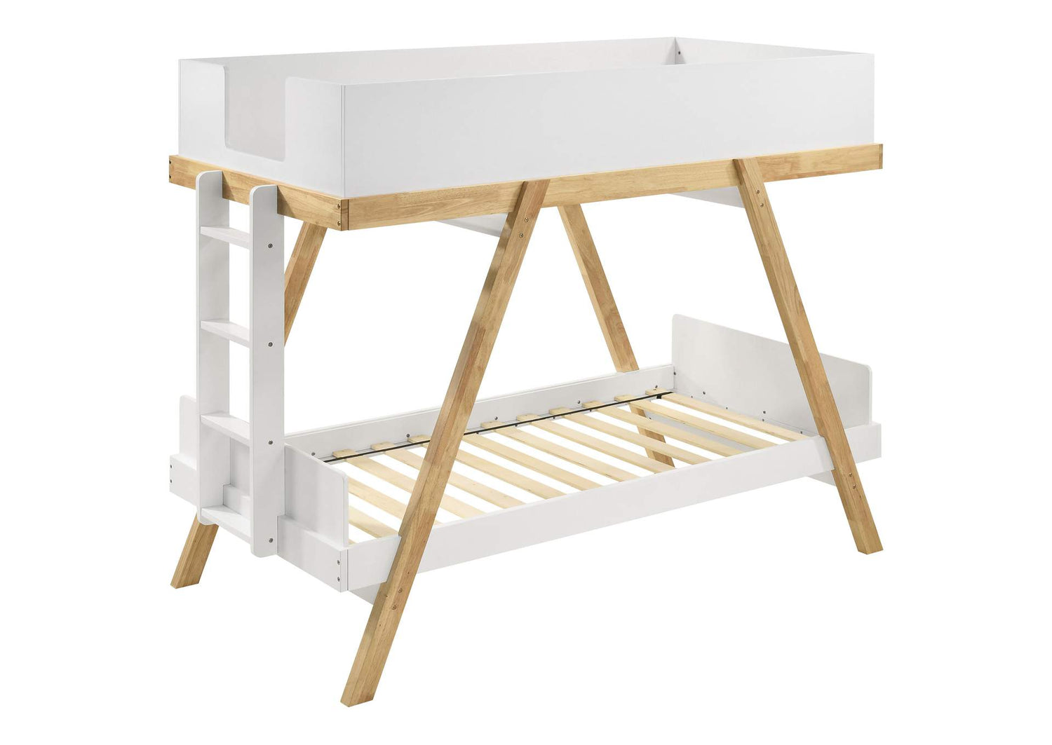 Frankie Wood Twin Over Twin Bunk Bed White and Natural
