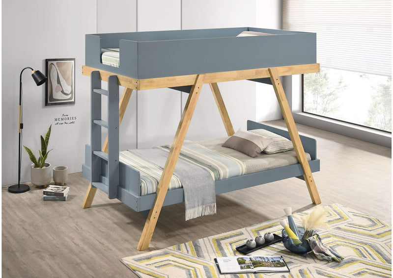 460572T-SM Frankie Twin Over Twin Bunk Bed with 7-inch Mattresses Blue