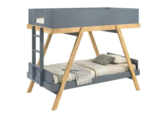 460572T-SM Frankie Twin Over Twin Bunk Bed with 7-inch Mattresses Blue