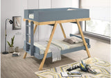460572T Frankie Wood Twin Over Twin Bunk Bed Blue and Natural