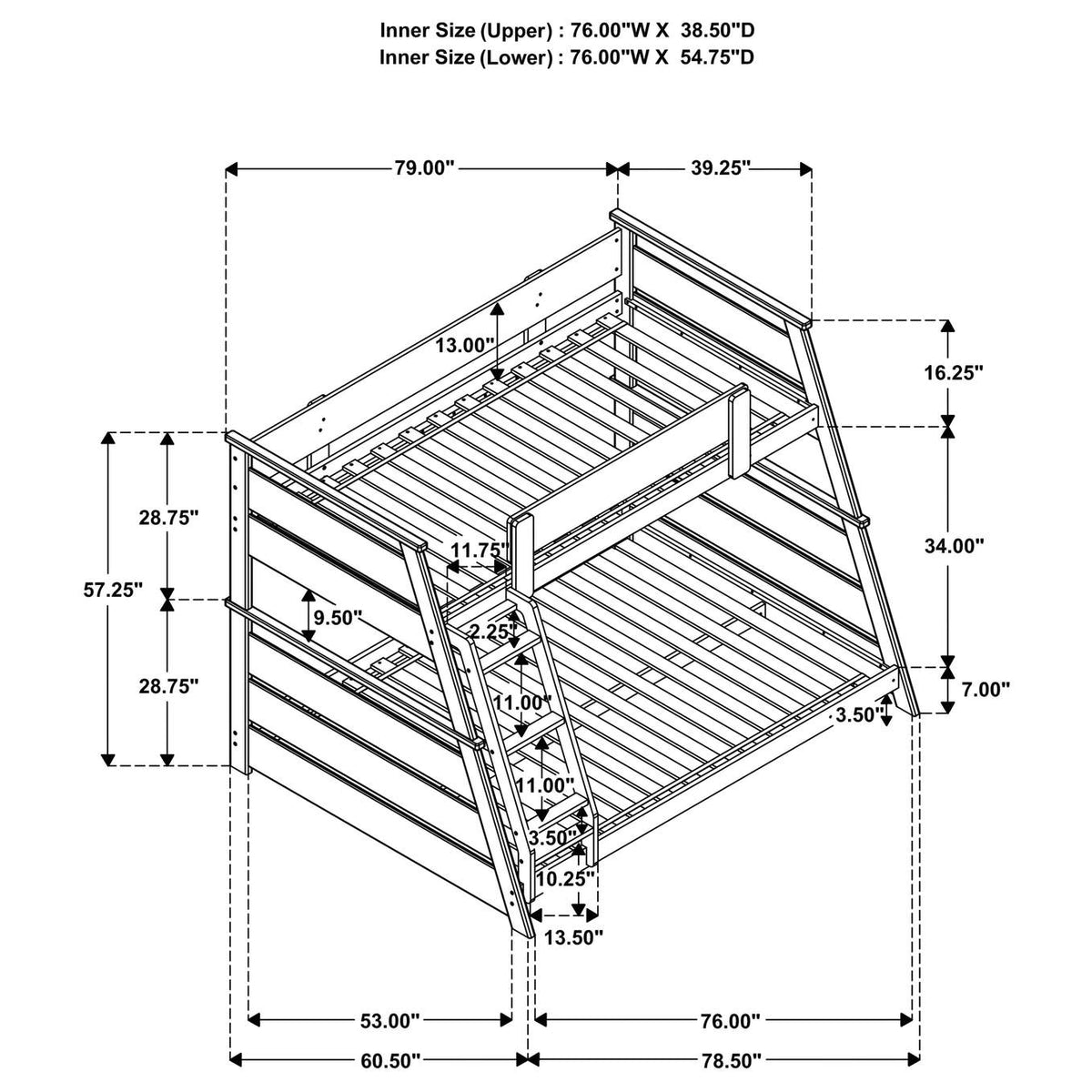 460593 Holden Wood Veneer Twin Over Full Bunk Bed Walnut