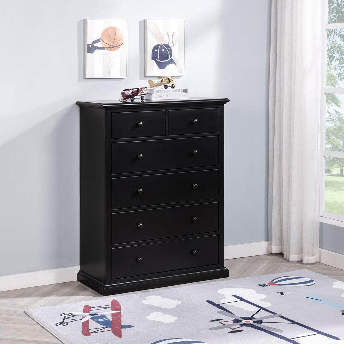 460595BLK Sumerlin 6-drawer Bedroom Chest of Drawers Black