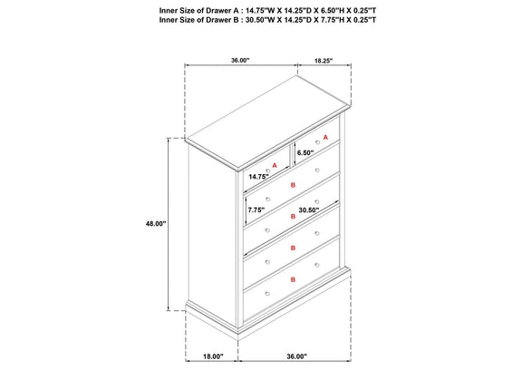 460595BLK Sumerlin 6-drawer Bedroom Chest of Drawers Black