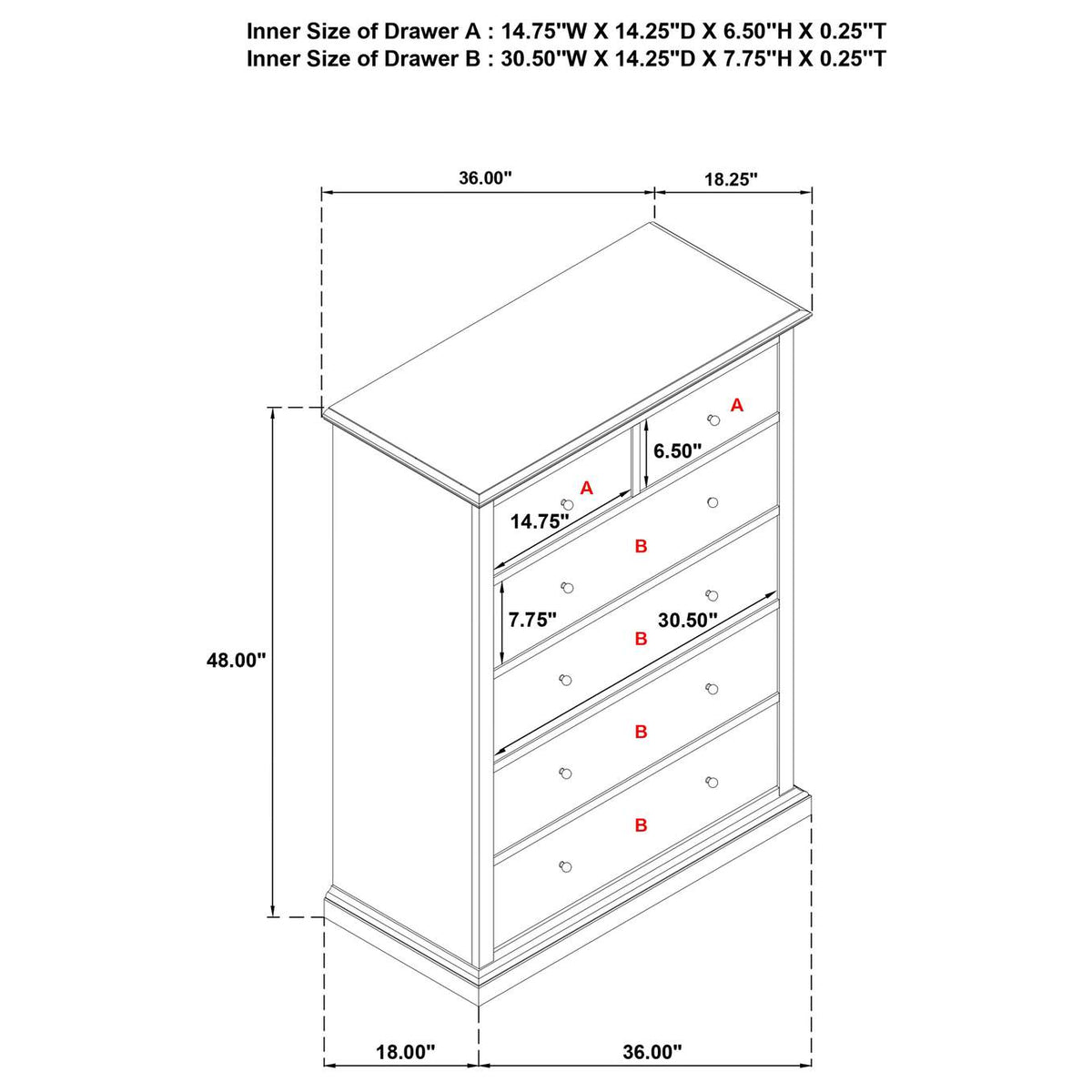 460595CAP Sumerlin 6-drawer Bedroom Chest of Drawers Cappuccino