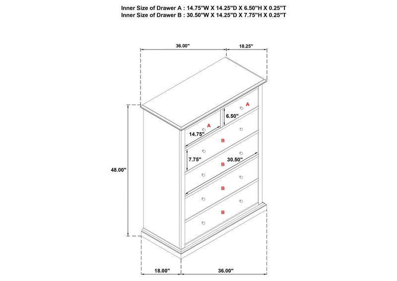 460595WHT Sumerlin 6-drawer Bedroom Chest of Drawers White