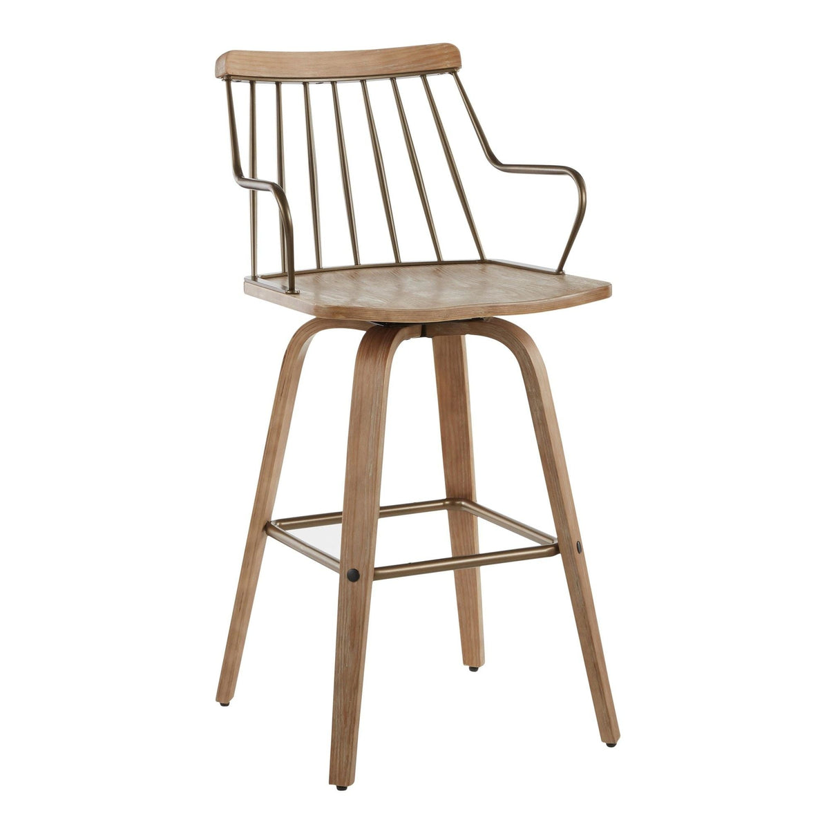 Preston - Farmhouse Counter Stool - White Washed Wood And Antique Copper Metal