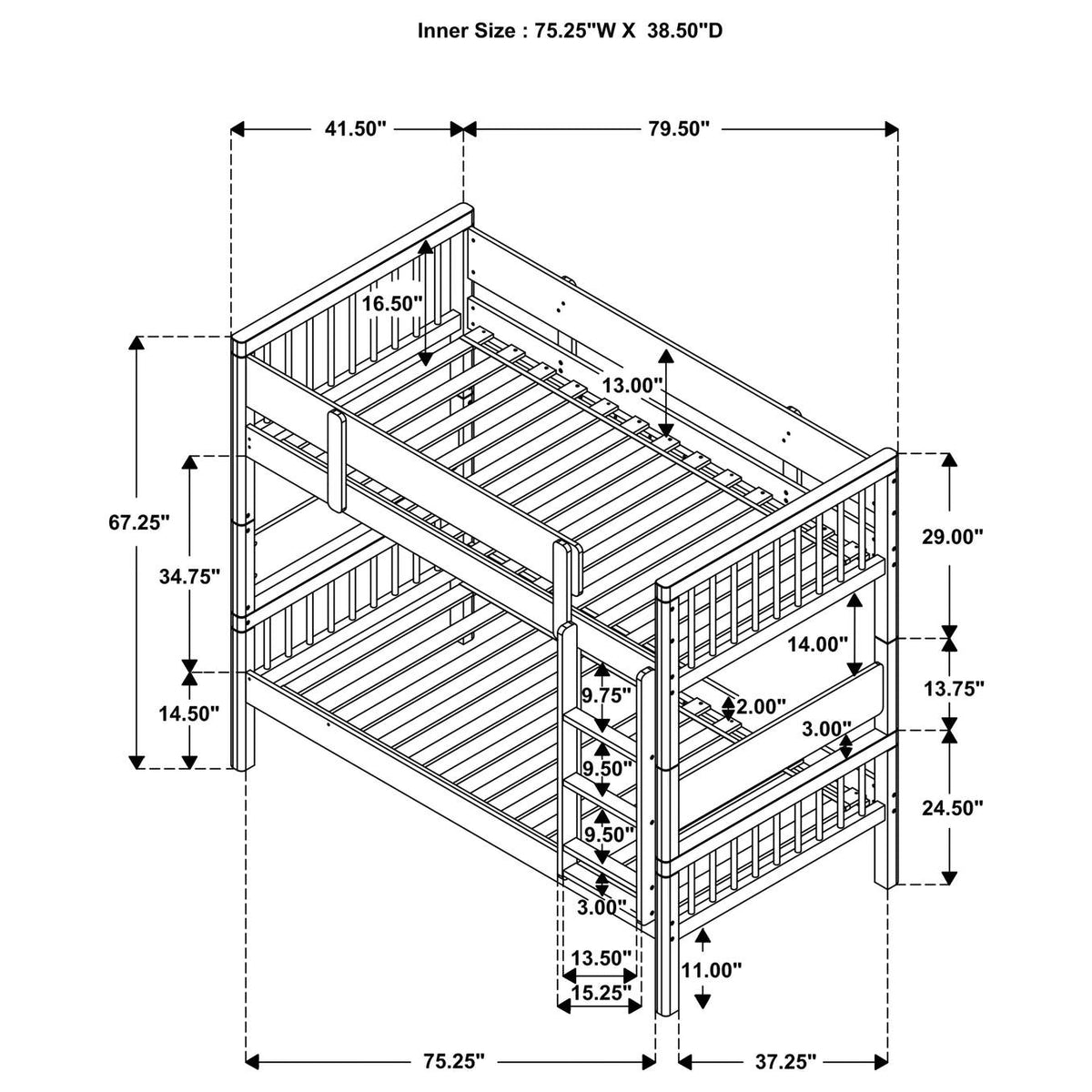 461171 Dakota Wood Twin Over Twin Bunk Bed Natural