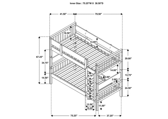 461171 Dakota Wood Twin Over Twin Bunk Bed Natural