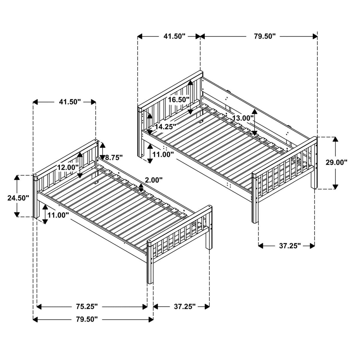 461171 Dakota Wood Twin Over Twin Bunk Bed Natural