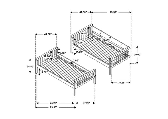 461171 Dakota Wood Twin Over Twin Bunk Bed Natural